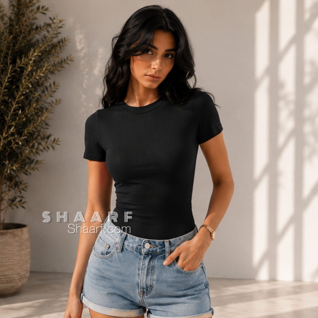 بادی زنانه پنبه ای کبریتی مشکی نمای کامل محصول