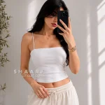 تاپ بندی زنانه پنبه کبریتی آبی با بند ماکارونی